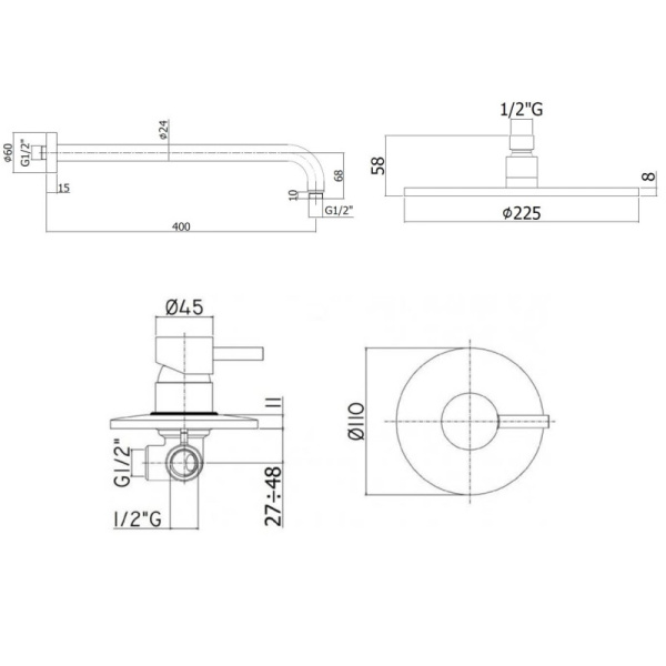 душевой комплект paffoni light kitlig011no 22.5 см, черный матовый