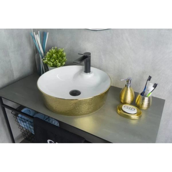 раковина ceramalux d1306h025 накладная, 45x45 см, белая / золото