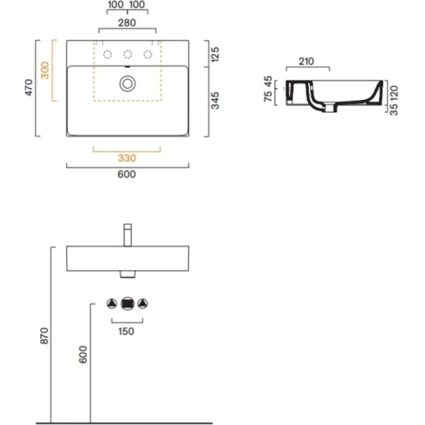 раковина catalano premium 0220600001 60x47 см, накладная, подвесная, белый глянец