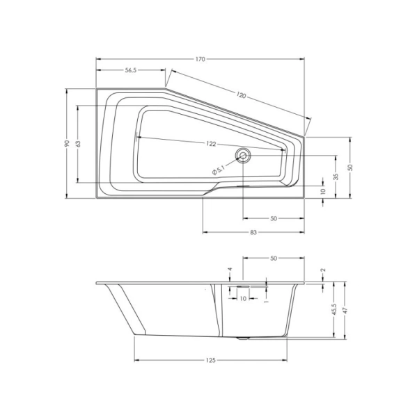 акриловая ванна riho rething space 170х90 l b114001005 (br1600500000000) без гидромассажа