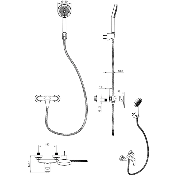 смеситель для душа wonzon & woghand alfa ww-ae3102-mb с душевым гарнитуром, черный матовый
