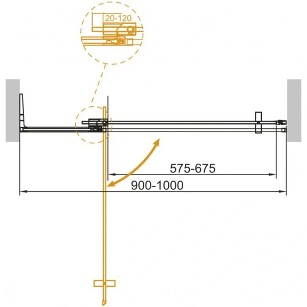 душевая дверь cezares slider slider-b-1-90/100-br-boro 90-100 см, профиль золотой матовый, стекло бронза