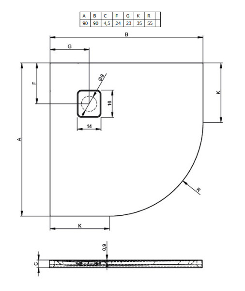 душевой поддон riho basel 451 90×90 см dc981700000000s(d005047304) черный матовый
