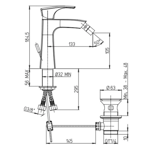 смеситель paini lady 89op306km для биде, с донным клапаном, золотой
