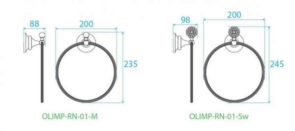 Кольцо для полотенец Cezares OLIMP-RN-03/24-M Золото