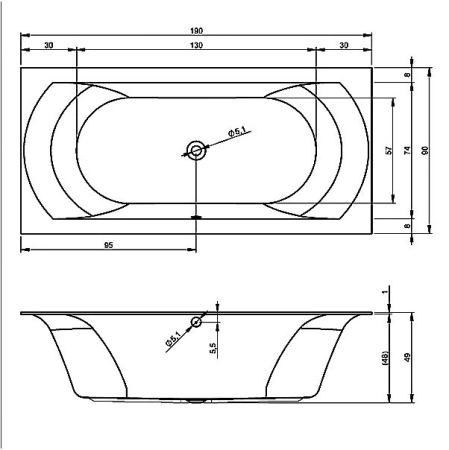 акриловая ванна riho linares 200х90 b144001005 без гидромассажа