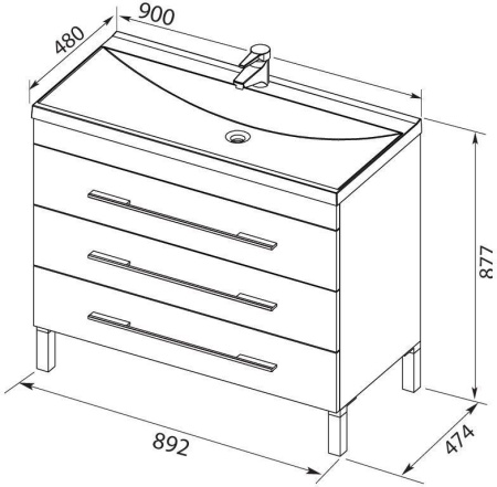 тумба с раковиной aquanet верона 00287674 90 белый (напольная 3 ящика)