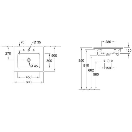 раковина полувстраиваемая villeroy & boch venticello 412460r1 alpin ceramicplus