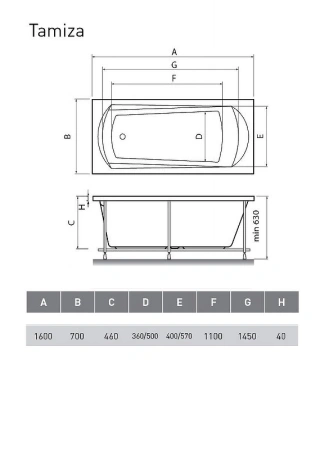 акриловая ванна relisan tamiza гл000013922 160х70 белая