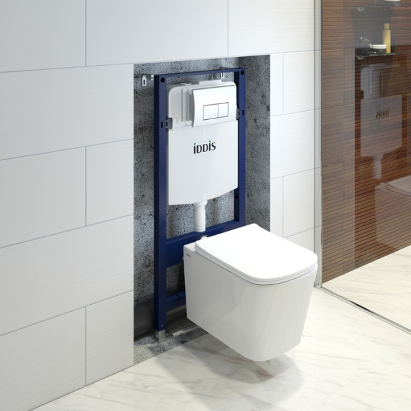 комплект инсталляция с унитазом iddis profix basbi01i73 с кнопкой смыва, хром + унитаз подвесной iddis bild безободковый, с сиденьем микролифт, белый комплект инсталляция с унитазом iddis profix basbi01i73 с кнопкой смыва, хром + унитаз подвесной iddis bild безободковый, с сиденьем микролифт, белый