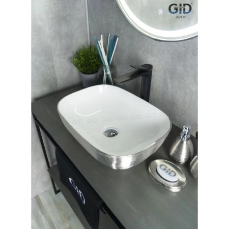 раковина в ванную накладная 46 см ceramalux d1333h131 белый, серебро