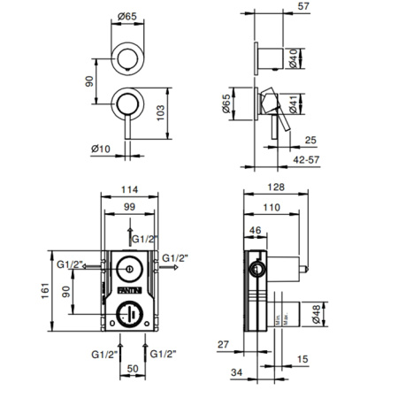 смеситель для душа fantini nostromo 50 13 g489b черный матовый