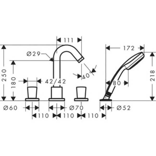 hansgrohe logis 71314000 смеситель для ванны на 4 отверстия