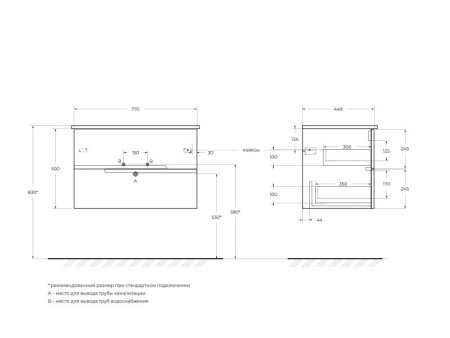 раковина 80x46 cezares duet czr-nat-80-lvb