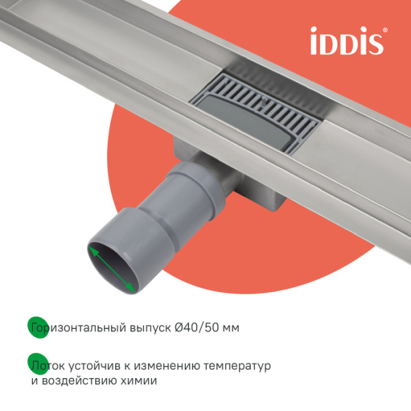 лоток душевой iddis 975a6sb10dz комбинированный затвор, перфорированная решетка, 600 мм, хром