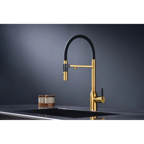 смеситель для кухни paulmark magneto one ma213188-bg, с гибким изливом, цвет брашированное золото, излив черный смеситель для кухни paulmark magneto one ma213188-bg, с гибким изливом, цвет брашированное золото, излив черный