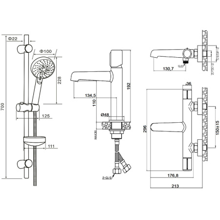 комплект смесителей agger slim a2231100 с душевым гарнитуром.