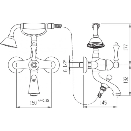смеситель для ванны cezares margot margot-vdm-03/24-bi золото 24 карат