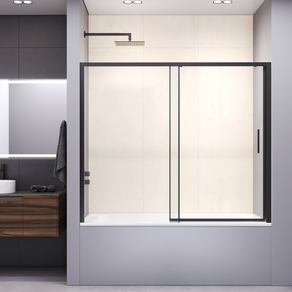 шторка на ванну rgw screens sc-45b 180x150 34114518-14 профиль черный, стекло прозрачное