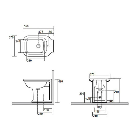 биде напольное kerasan waldorf 55 см