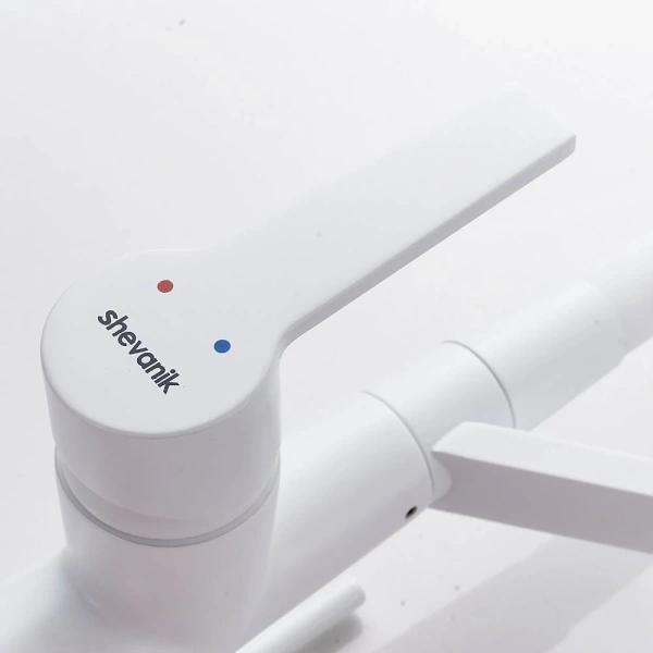 смеситель для кухни shevanik s278c с подключением к фильтру, гибким изливом, белый