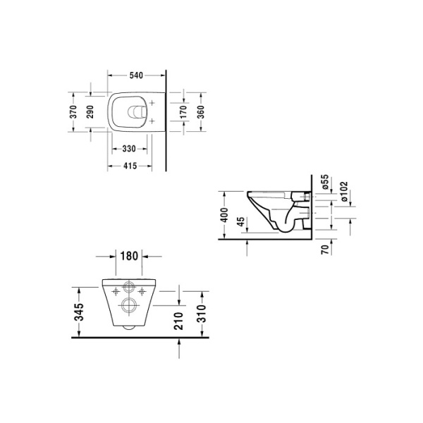 унитаз duravit durastyle 25510900001 подвесной, безободковый, с покрытием wondergliss, белый