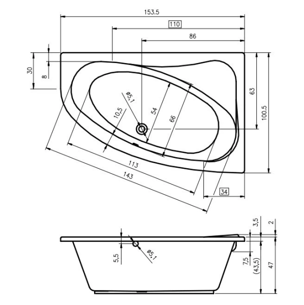 акриловая ванна riho lyra 153x100 b022001005 (ba6800500000000) l без гидромассажа акриловая ванна riho lyra 153x100 b022001005 (ba6800500000000) l без гидромассажа