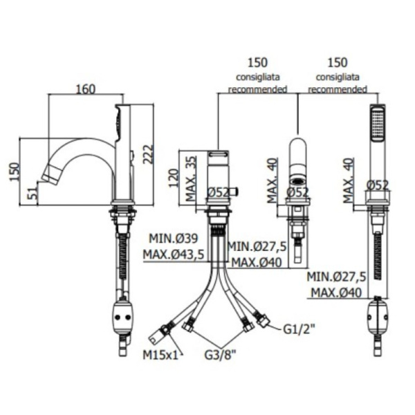 смеситель paffoni joker jk040lcr на борт ванны, на 3 отверстия, с душем, хром глянцевый