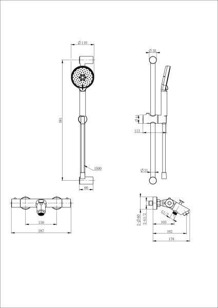 смеситель для ванны с душем и термостатом wonzon & woghand, темный графит (ww-c2002-a-bgg)