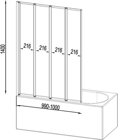 шторка на ванну am.pm like 100 w80bs-100-140ct профиль хром, стекло прозрачное