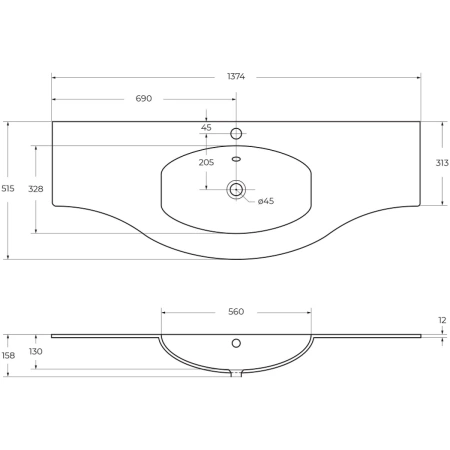 раковина накладная 137,4x51,5 cezares vague 50155, белая.