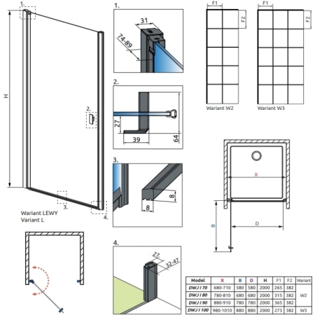 душевая дверь radaway nes black dwj i factory 80 left 10026080-54-55l прозрачное