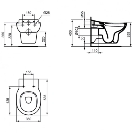 подвесной безободковый унитаз ideal standard contour 21 s312801