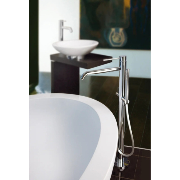 смеситель paffoni light lig032cr для ванны, напольный, с душевым гарнитуром, излив 28.4 см, h92 см, хром глянцевый