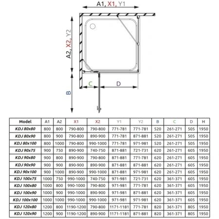 душевой уголок radaway almatea kdj 100 l×90 графитовое