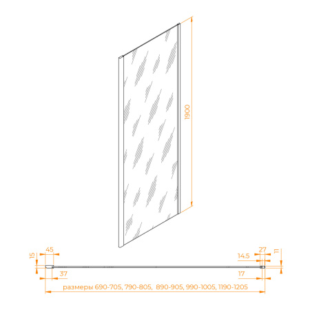 душевая стенка rgw z-050-5-b 80 352205508-14 профиль черный, стекло прозрачное