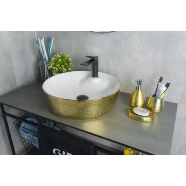 раковина ceramalux d1306h025 накладная, 45x45 см, белая / золото