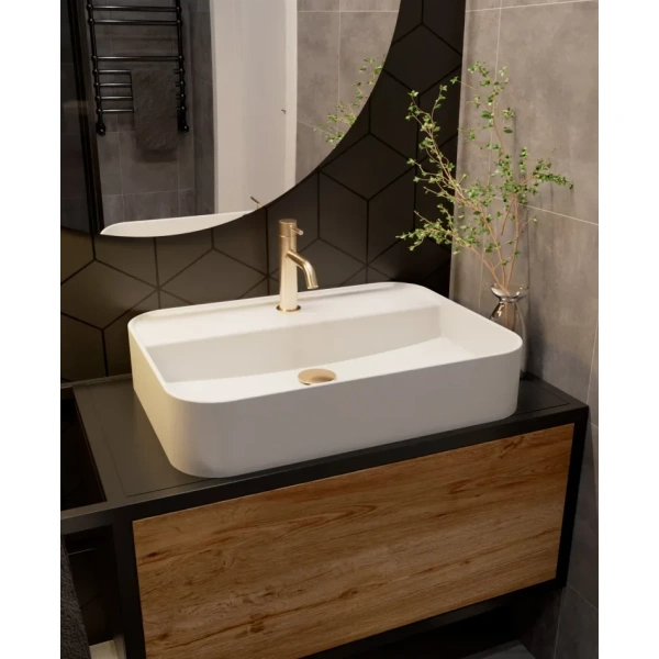 смеситель для раковины aquame siena aqm6210bg без донного клапана, золотой матовый