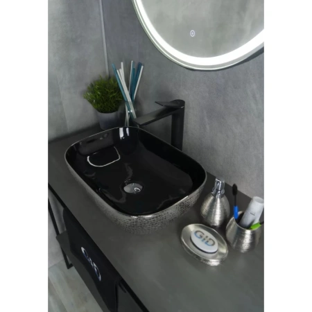 раковина в ванную накладная 46 см ceramalux d1333h020 черный, серебро