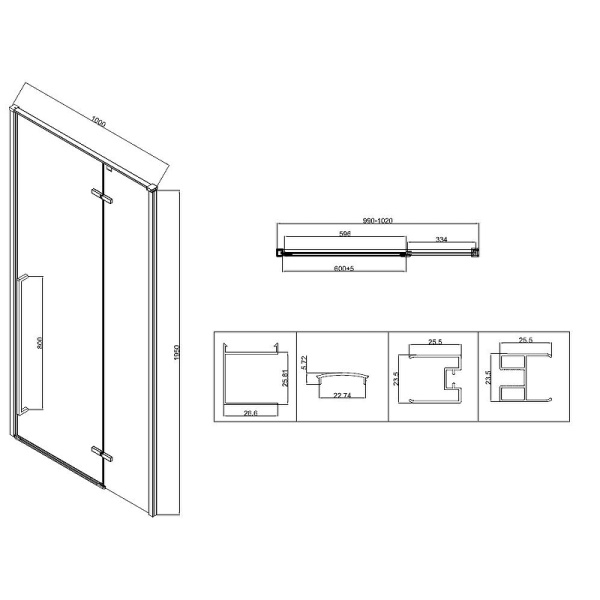 душевой уголок vincea slim-n 100x90 vsr-5sn9010clb профиль черный, стекло прозрачное