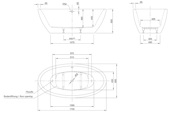 акриловая ванна knief loom xs 0100-058-06 170x85 см