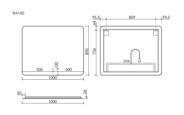зеркало для ванной комнаты sancos ray 1000х800 c подсветкой, ra1000