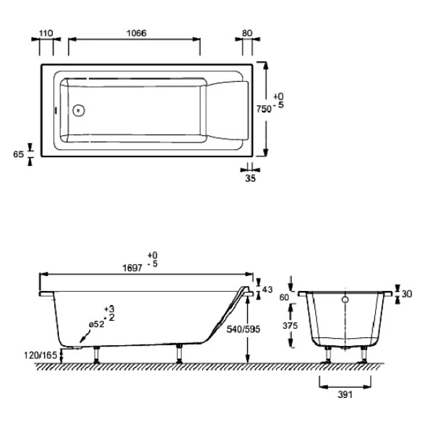 акриловая ванна jacob delafon sofa 170x75 e60515ru-01 (gm)