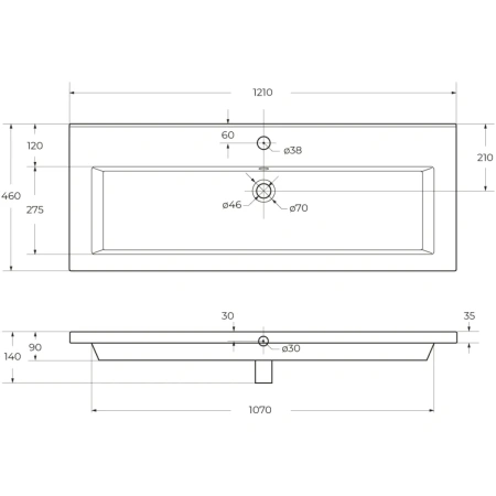 раковина cezares czr-8070-120 121x46 см, накладная, белый