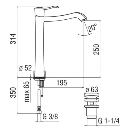 высокий смеситель для раковины nobili sofi si98128/2cr