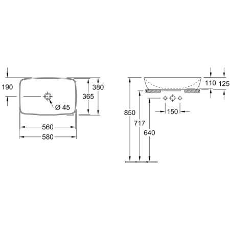 раковина villeroy & boch artis 41725801 накладная, без перелива, 58x38 см, альпийский белый