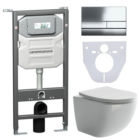 Комплект унитаза с инсталляцией Ceramicanova Forma CN3009_1002CH_1000 с сиденьем микролифт и клавишей смыва Хром