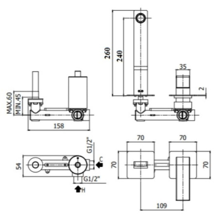смеситель paffoni elle el106cr70 для раковины, без донного клапана, встраиваемый, с внутренней частью, излив 26 см, хром глянцевый