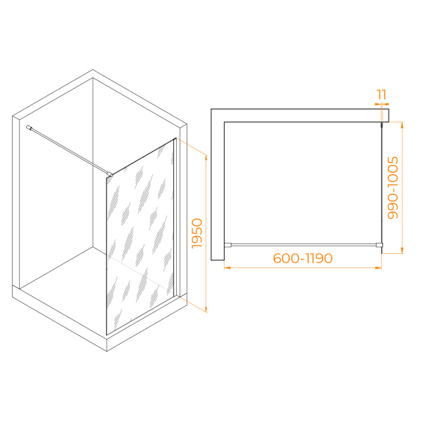 душевая перегородка rgw walk in wa-002w 100 35100210-15 профиль белый, стекло прозрачное