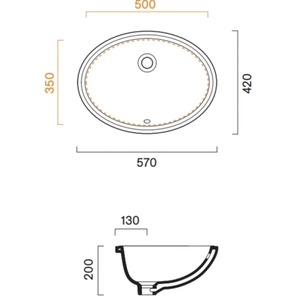 раковина catalano italy 0727570001 57x42 см, встраиваемая снизу, белый глянец